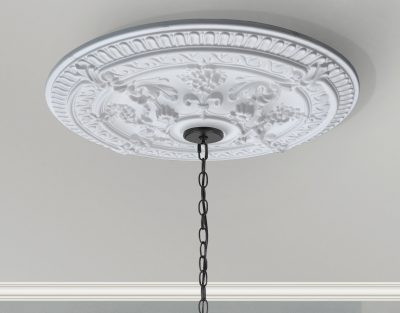 White Scroll Rose Chandelier Ceiling Medallion 26 Inch Dia