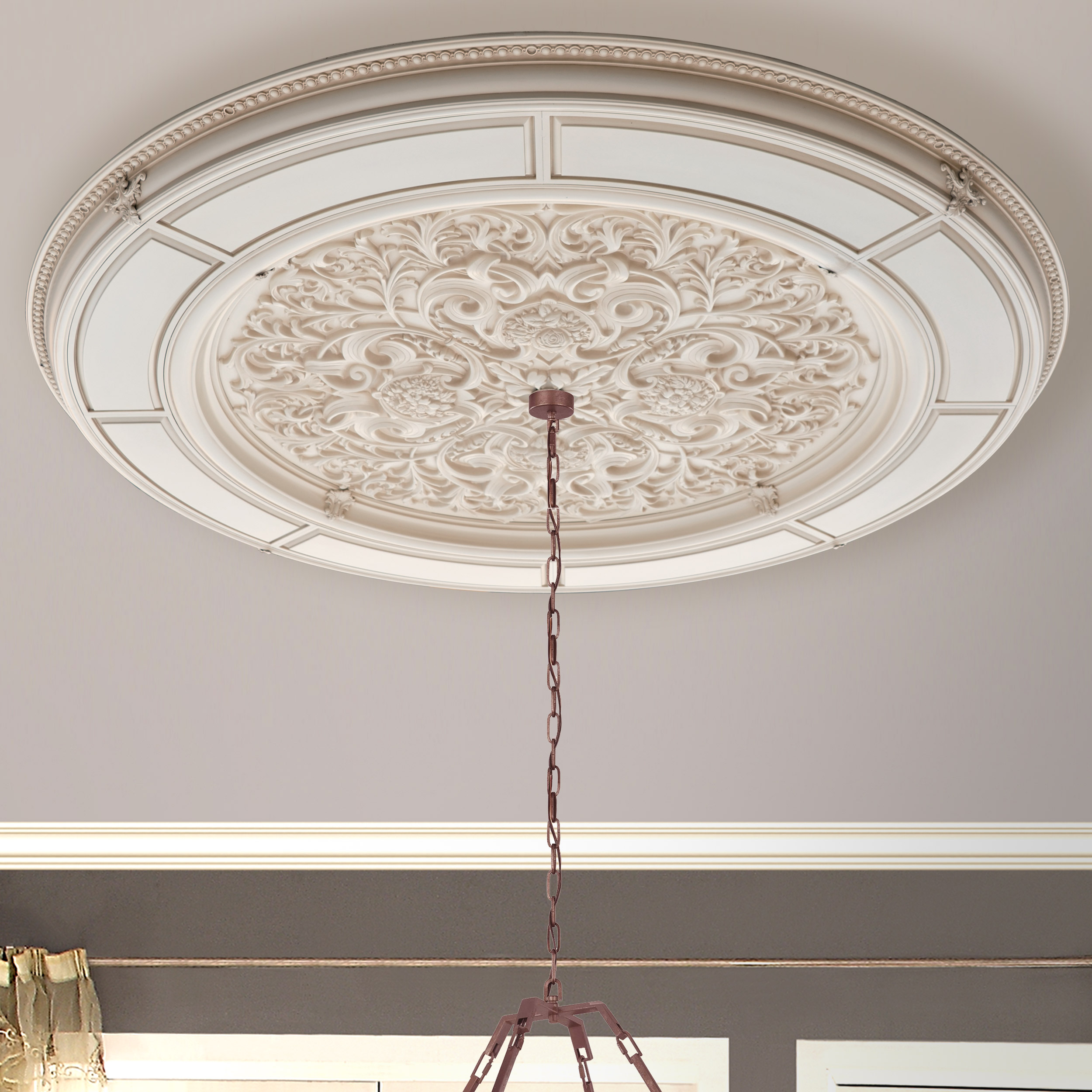 12014622 Alluring Carved Cream Round Ceiling Medallion 72 Inch Diameter - Image 1
